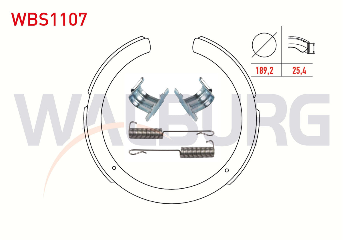 WALBURG WBS1107 Brake Shoe Rear with Accessories Ssangyong Actyon I 2.0 XDi 189,2X25,4 mm 2005-2012 / Korando (Kj) 2.9 D 1996-2010 / Rexton (Gab) 2.7 XDi 2004-/ Musso (Fj) 2.2 TD 1993-2004