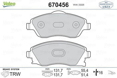 Valeo 670456 Brake Pad Front Corsa C Combo C — Brake Pads