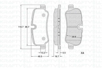 Kraftvoll 07010429 Brake Pad Rear Discovery III 05 > 09 Discovery IV 2.7-3.0-5.0 10 > 16 Range Rover Sport 05 > — Brake Pads