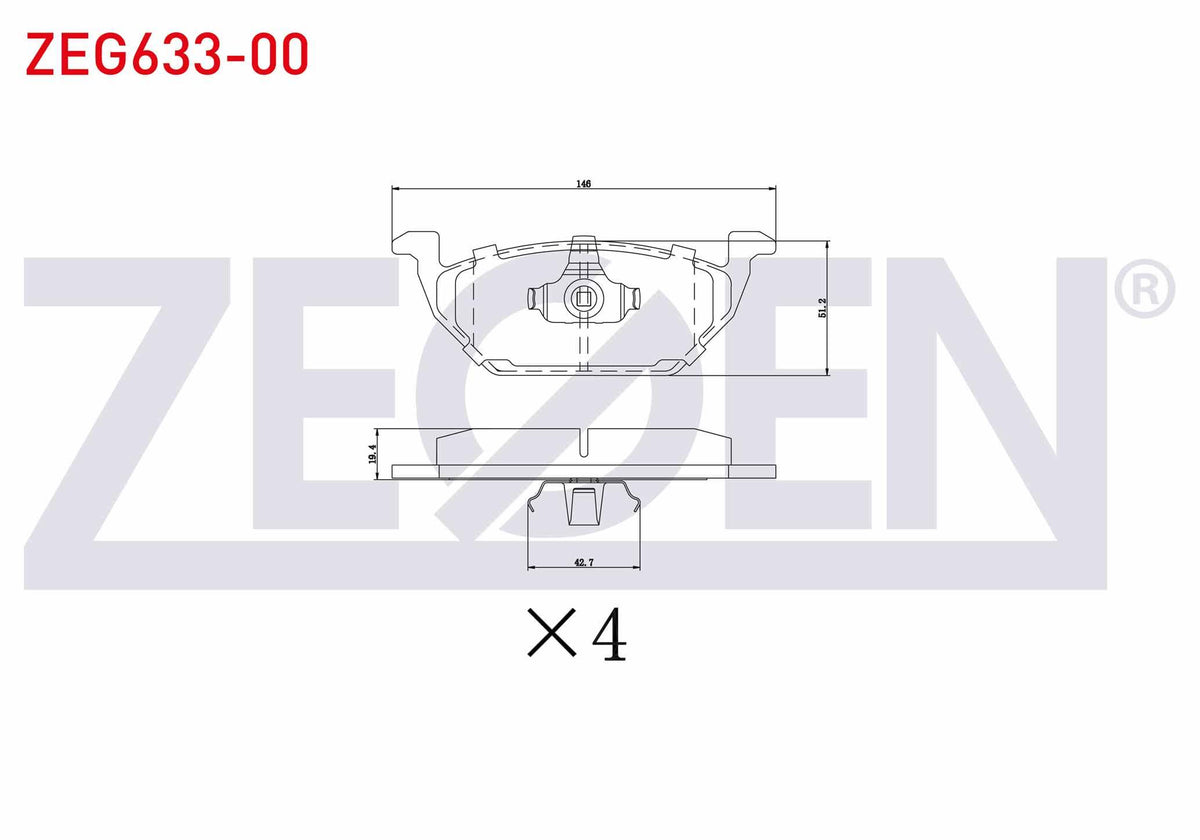 Zegen ZEG633-00 Brake Pad Front VW Golf IV 1.4i 16V 1997-2005 / Golf IV 1.6i 16V 1997-2005 / Caddy II 1.9 TDI 19 — Brake Pads