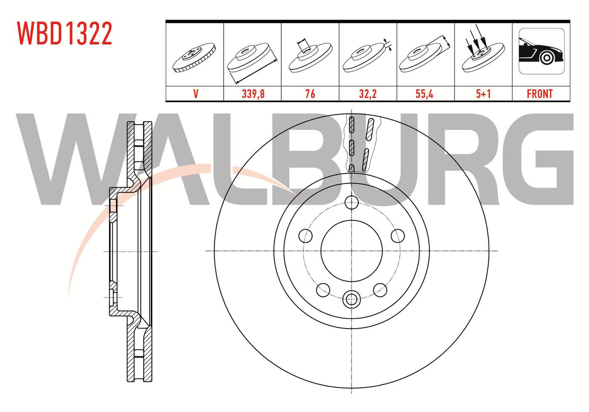 WALBURG WBD1322 Brake Disc Front Air 5 Bjn 339, 8X32 and 2 more models — Brake Rotors & Drums