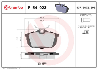 Brembo P54023 Rear Brake Pad ((Mitsubishi Carisma 96 / 06 / Colt 04 / 10 / Volvo (S40-V40) (96-04) — Brake Pads