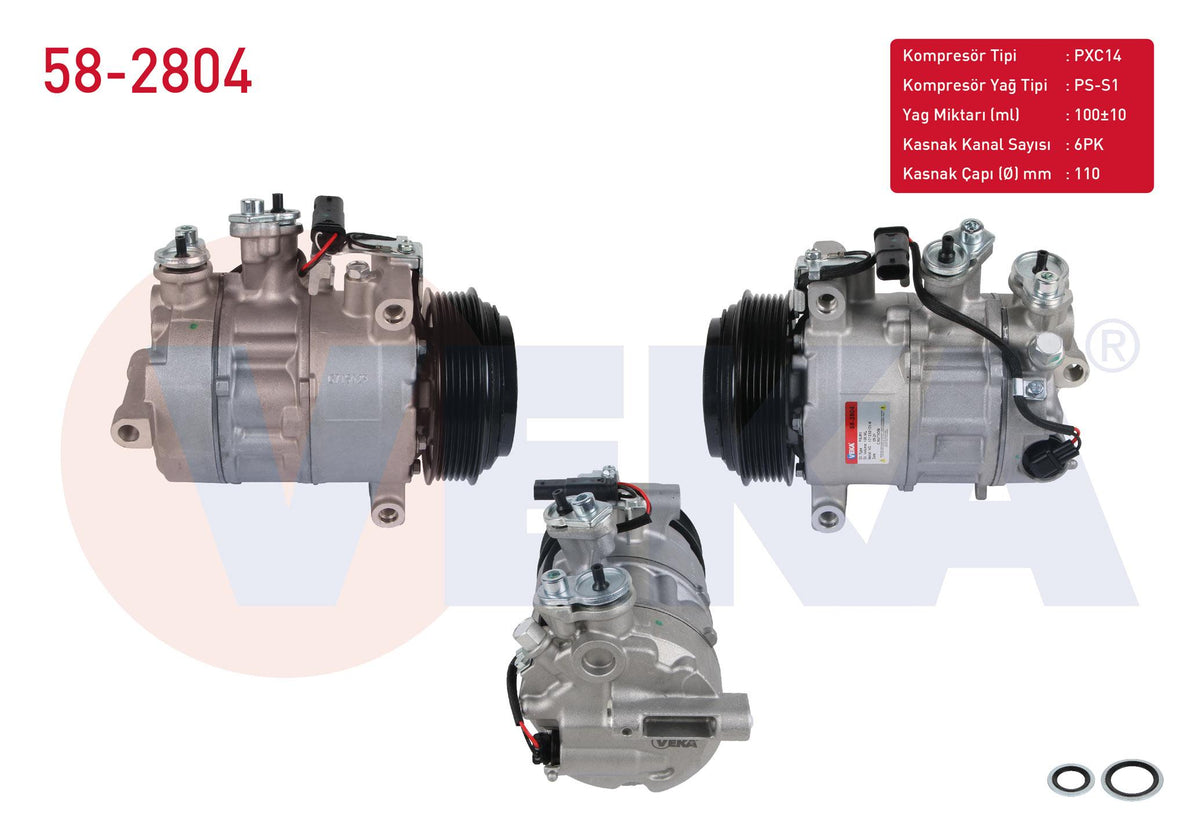 Veka 58-2804 A/C Compressor 6Pk 110mm Mercedes C Series (W205) C 200-C 200 D 2015-/ E Series (W213) E 180-E 200-E 250-E 300 2