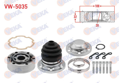 Veka VW-5035 CV Joint Left Front Inner 28X32x108 Volkswagen Transporter V (7Ha — Axles, CV Joints & Boots