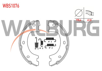 WALBURG WBS1076 Parking Brake Shoe with Accessories Mercedes Sprinter 5T (906) 515 CDI 170,4X41 — Brake Cables & Hardware