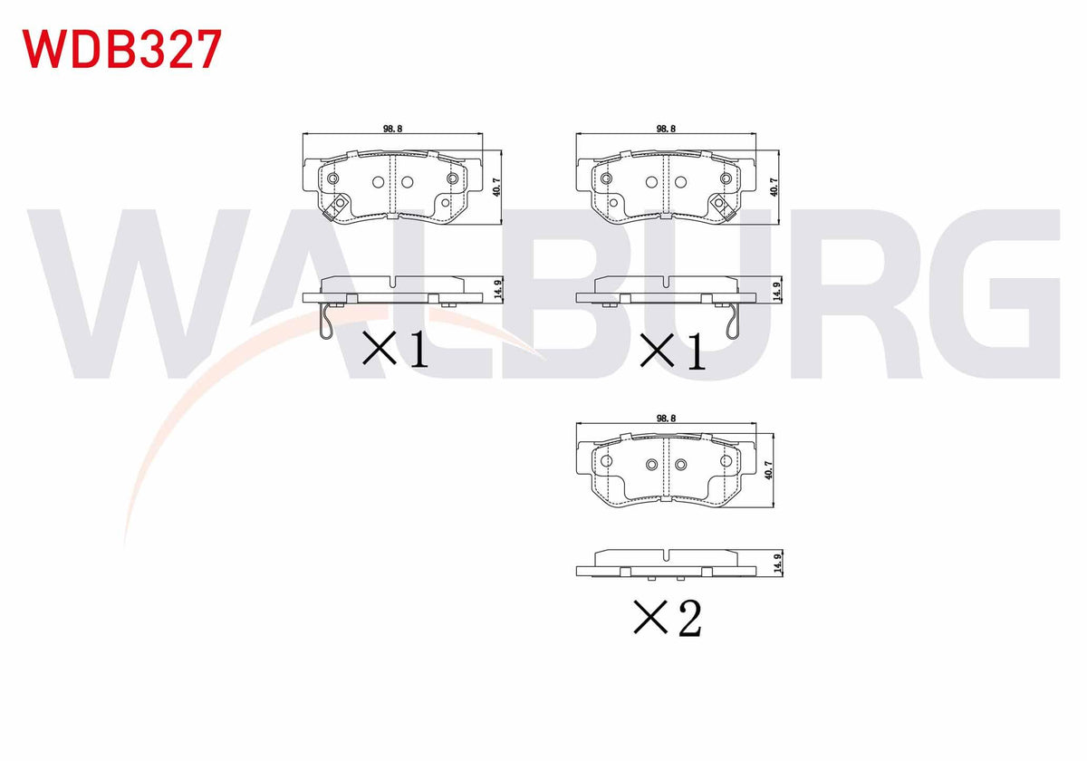 WALBURG WDB327 Brake Pad Rear with Wear Indicator Hyundai Getz 1.3i 2002-2008 / 1.4i 2002-2008 / 1.5 CRDi 2002-2 — Brake Pads