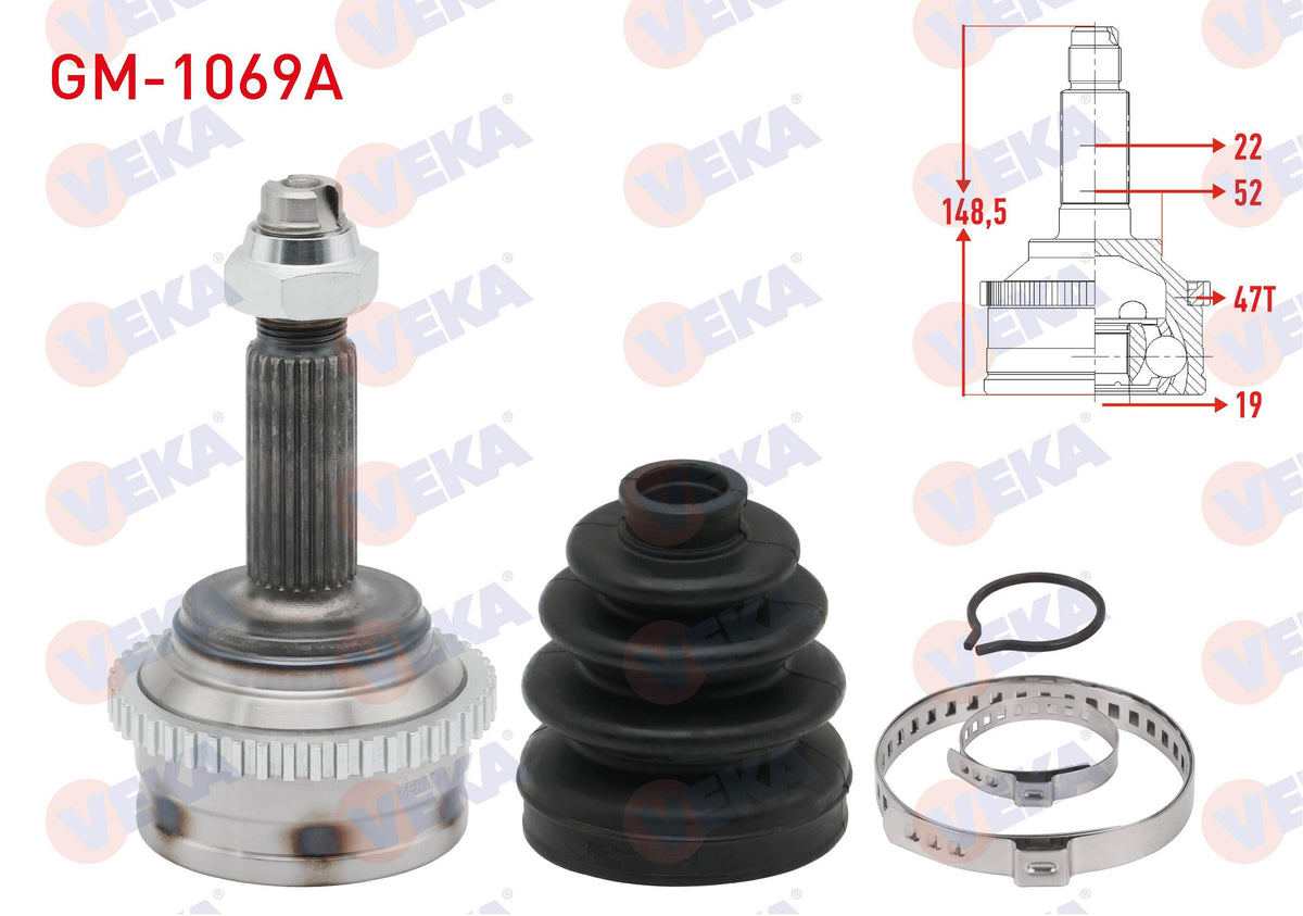 Veka GM-1069A CV Joint Left-Right Front Outer Chevrolet Kalos (T200) 1.2 ABS li 47 Outer 22X19x51 — Axles, CV Joints & Boots