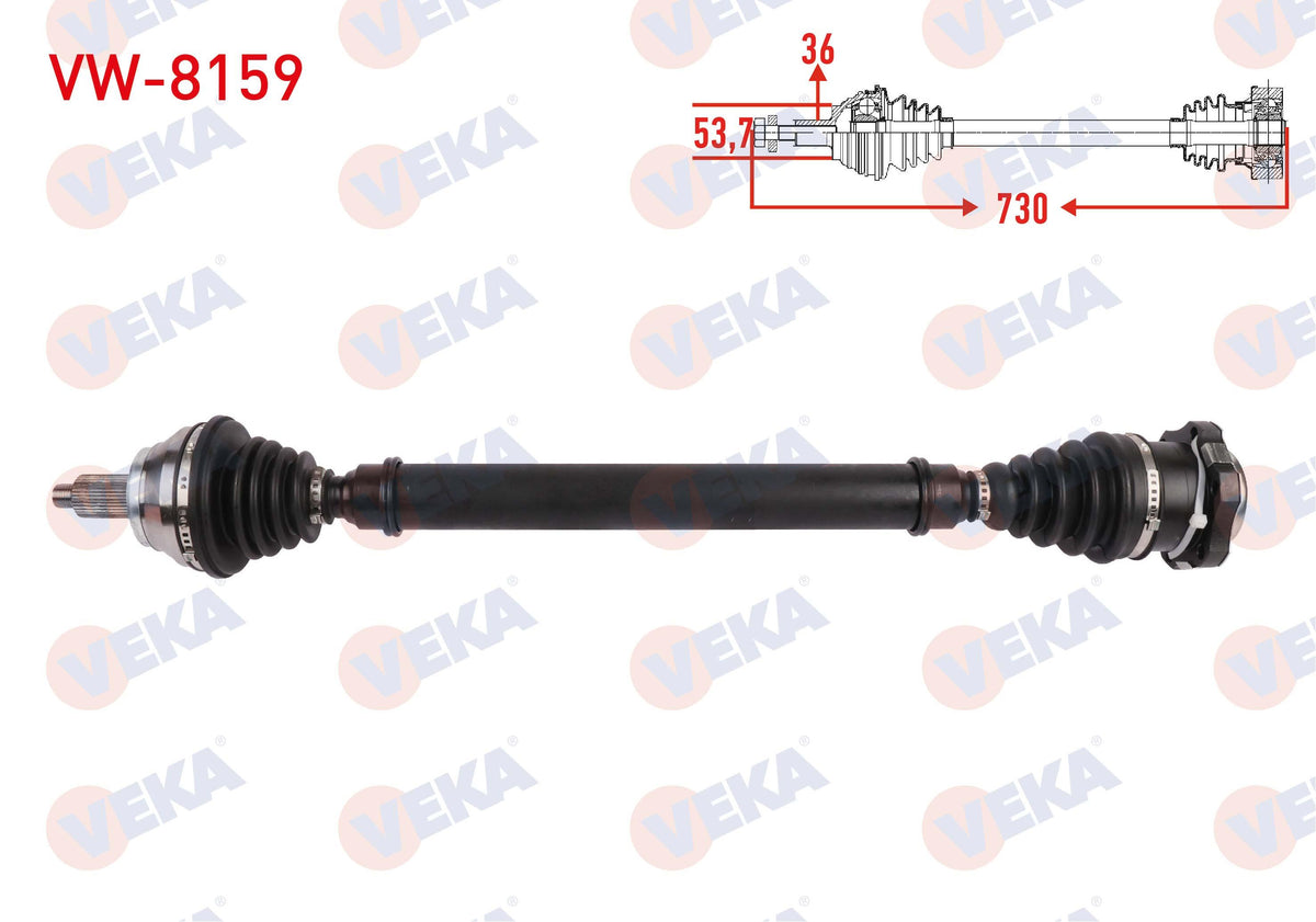 Veka VW-8159 Complete Axle Right Front Length 730mm VW Polo (9N_) 1.4 A-T 2001-2012 / Ibiza (6L1) — Axles, CV Joints & Boots