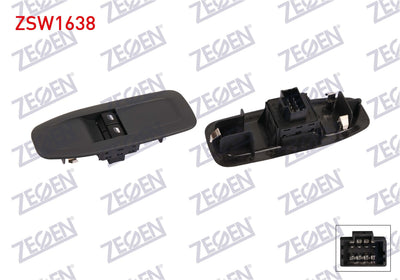 Zegen ZSW1638 Glass Release Switch Group 8 Pin Peugeot 208 I (Ca_, Cc_) 2012 — Switches & Relays