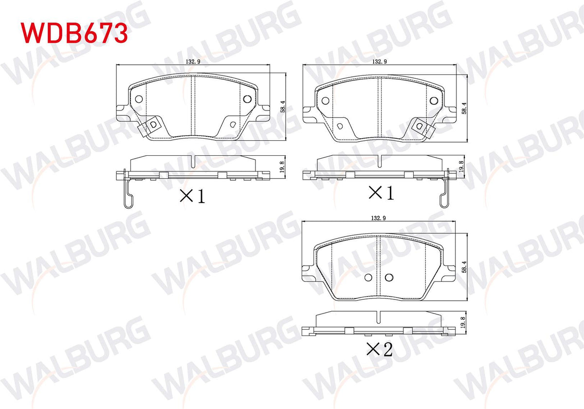 WALBURG WDB673 Brake Pad Front with Wear Indicator Fiat Egea 1.3 Mjt-1.6 Mjt-1.4 16V-1.6 16V 2015-/ 1.6 2020 — Brake Pads