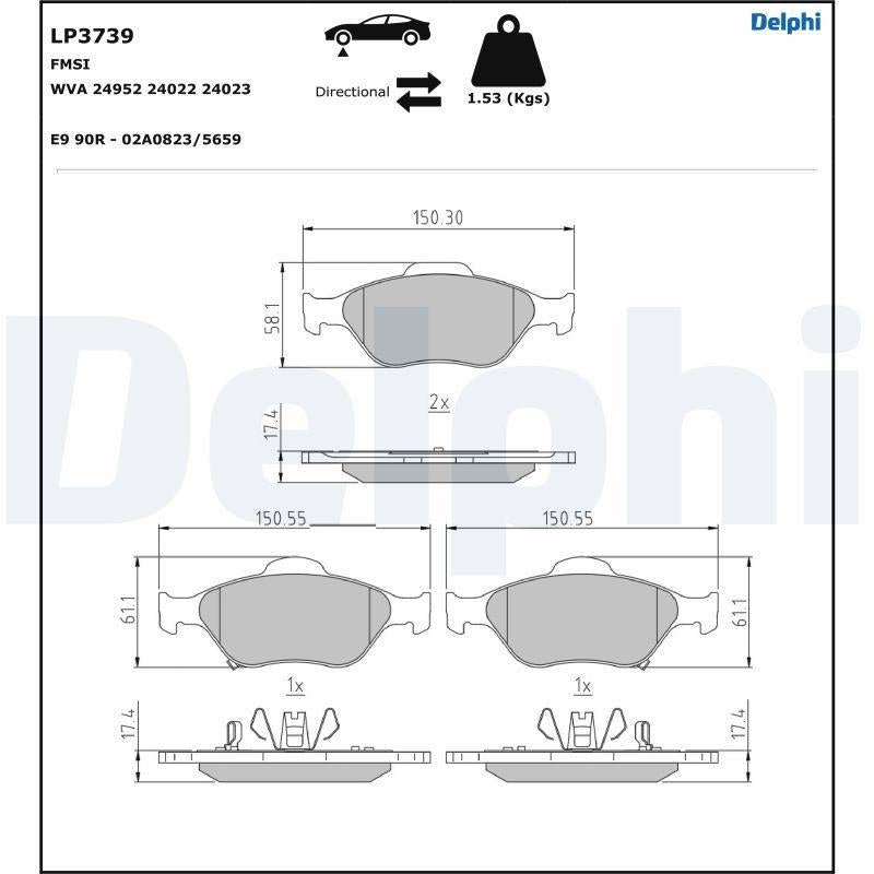 Delphi LP3739 Front Brake Pad Yaris Vvt I 06>11 Yaris Hybrid 11> — Brake Pads