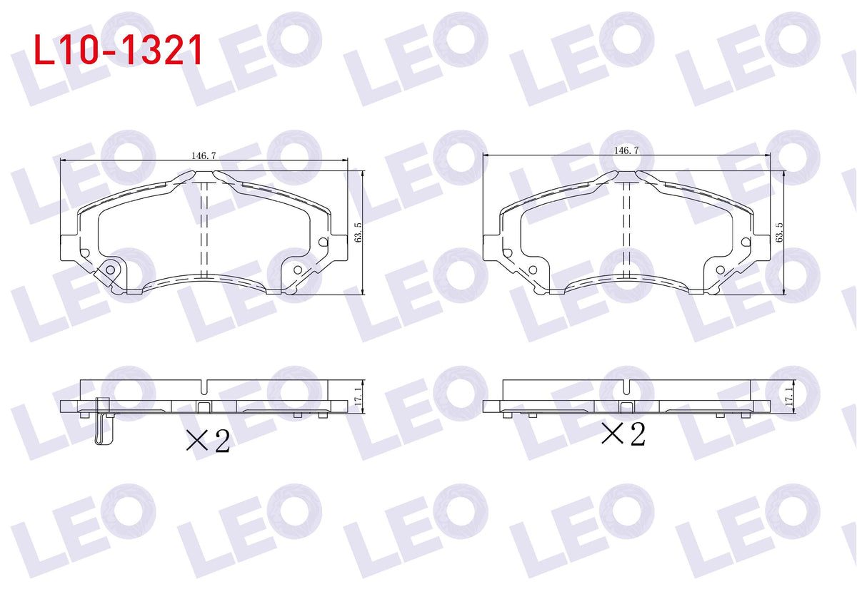 LEO L10-1321 Brake Pad Front with Wear Indicator Fiat Freemont (Jf) 2.0 Mjt 170 Hp 2011-/ Jeep Wrangler III (Jk) — Brake Pads