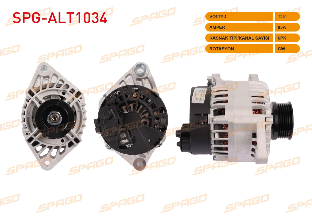 SPAGO SPG-ALT1034 Alternator 12V 85A 6Pk (Alt473) Doblo-Strada-Stilo-Bravo (1.9 Diesel Vehicles for) — Starting & Charging