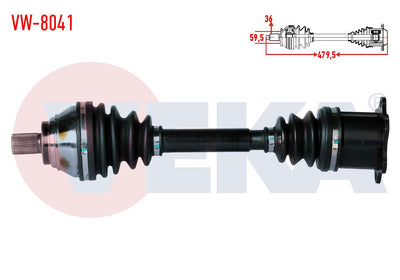 Veka VW-8041 Complete Axle Left Front Length 479,5mm VW Golf VII (5G1) 2.0 TDI A-T DSG 13-/ Passat — Axles, CV Joints & Boots