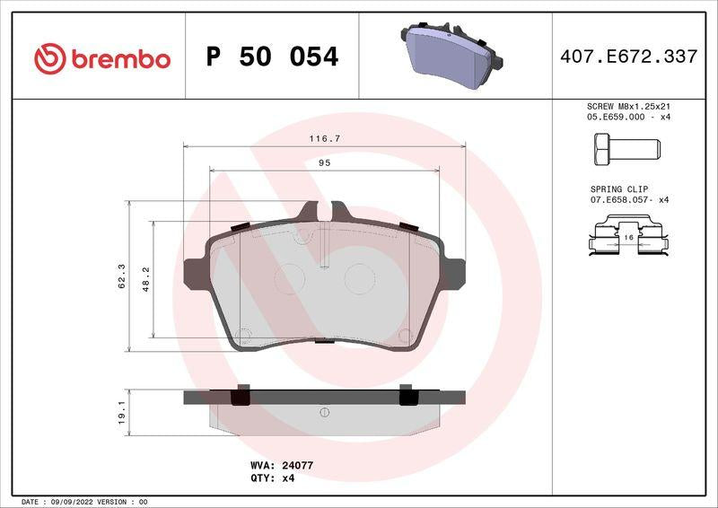 Brembo P50054 Brake Pad Front Mercedes W169-W245 / 150-160 / 180 / 170Cdi — Brake Pads