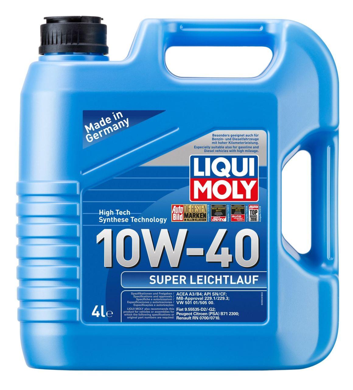 Liqui Moly Super Leichtlauf 10W-40 Motor Oil - Synthetic Oil for High-Mileage Vehicles — Fluids & Chemicals