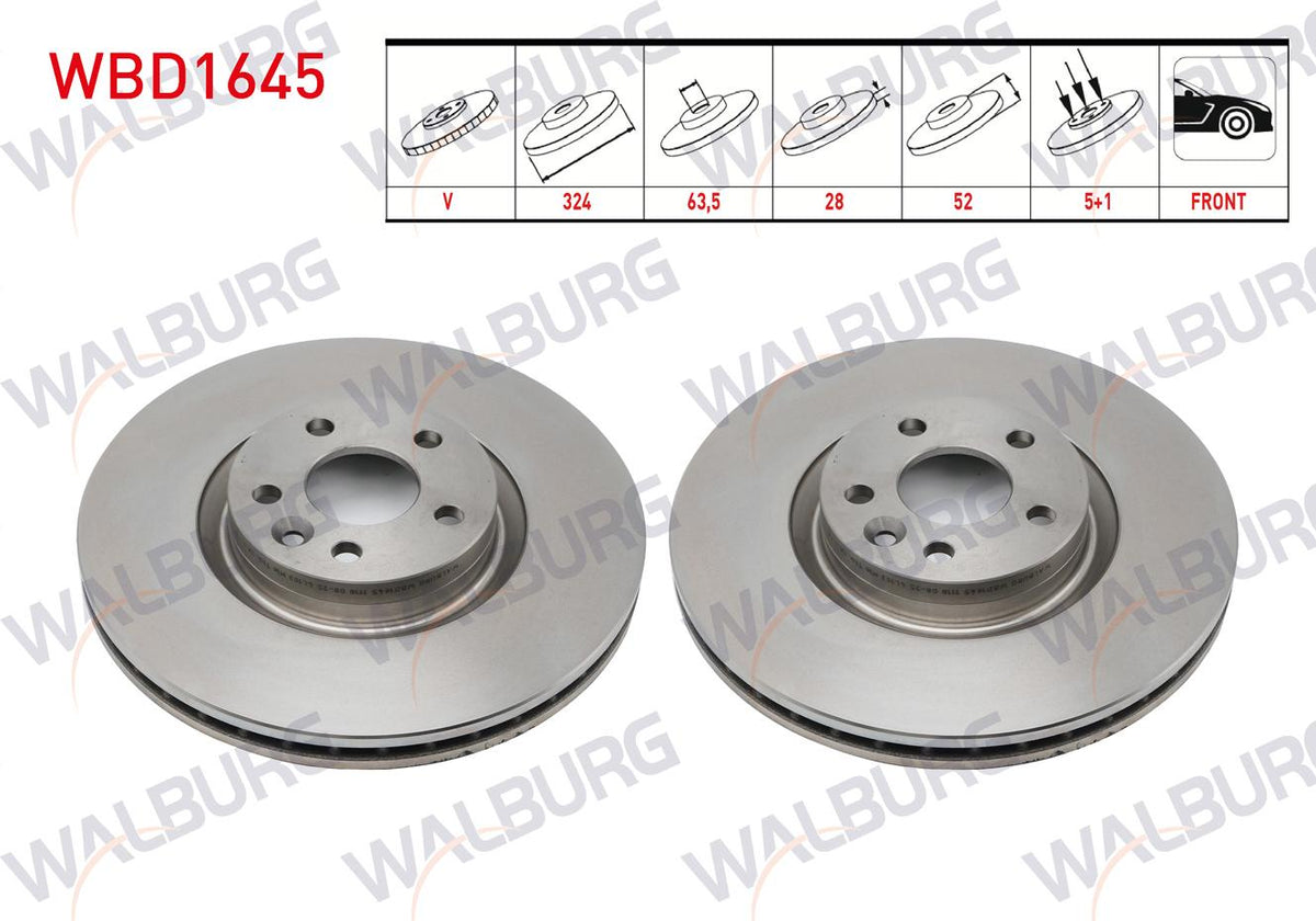 WALBURG WBD1645 Brake Disc Front Air 5 Bjn 324X28x63.5X52 Volvo Xc60 I 2008-2017 — Brake Rotors & Drums