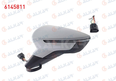 Alkar 6145811 Outer Rear View Mirror Left Electric Heated Primed Automatic Folding with Turn Sign — Tail, Signal & Reflectors