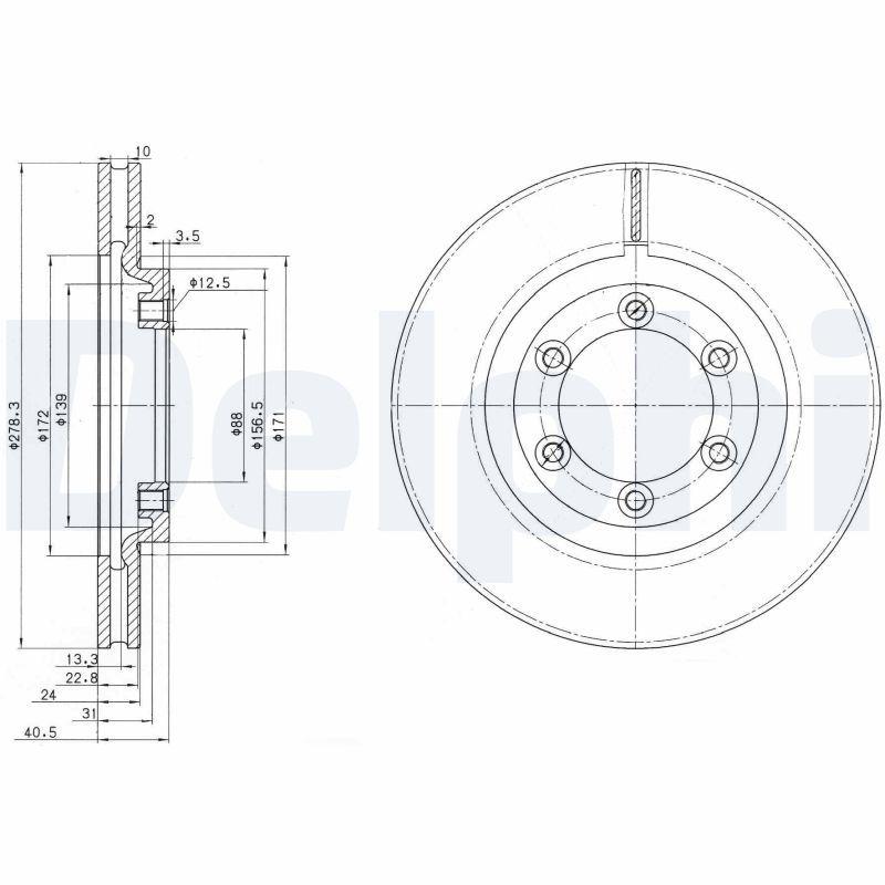 Delphi BG3523 Brake Disc Front Rexton 05-/ Korando 97-05 Musso 97-05 Air 278mm