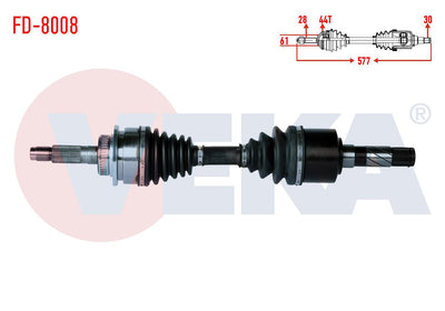 Veka FD-8008 Complete Axle Right Front Ford Ranger (Et) 2.5 TD 4X4 with ABS 44 Outer Length 577mm — Axles, CV Joints & Boots