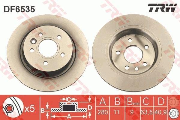 TRW DF6535 Disc Rear Brake Disc 280mm - Brake Part — Brake Rotors & Drums