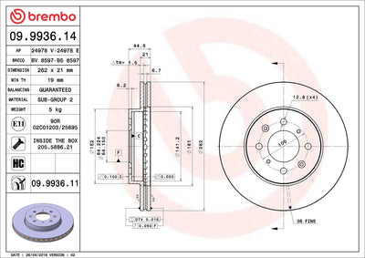 Brembo 09.9936.11 Brake Disc Front UV Coated Honda — Brake Rotors & Drums
