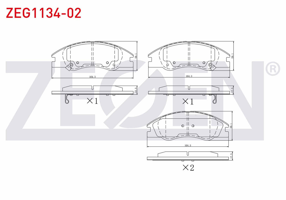 Zegen ZEG1134-02 Brake Pad Front with Wear Indicator Kia Cerato (Ld) 1.6i 2004-2012 / Kia Cerato (Ld) 1.5 CRDi 2 — Brake Pads