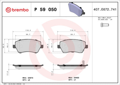 Brembo P59050 Brake Pad Front Suzuki Swift 04-10 Splash 08-11 Opel Agila 08-/ — Brake Pads