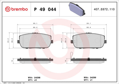 Brembo P49044 Brake Pad Rear Low-Met Fiat — Brake Pads