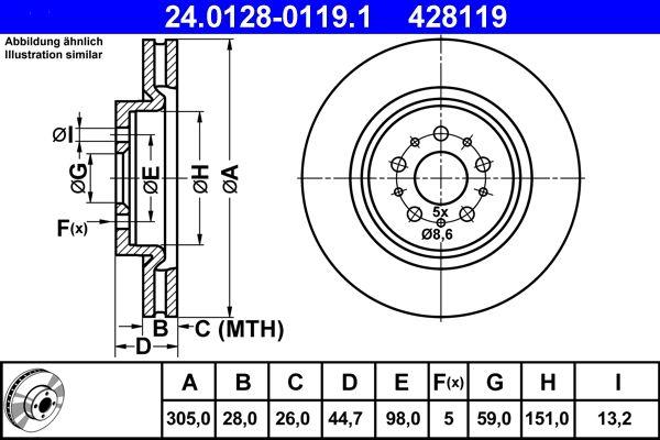 ATE 24.0128-0119.1 Brake Disc | Set of 2