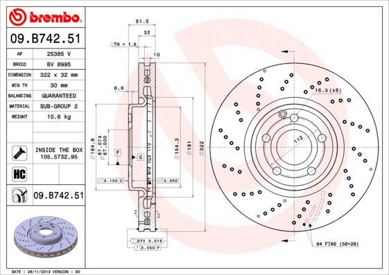 Brembo 09.B742.51 Brake Disc Front Mercedes CLS X218/C218/W218 11-17 — Brake Rotors & Drums