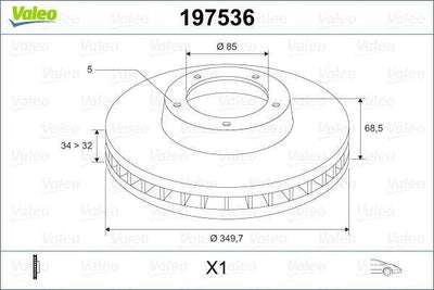 VALEO 197536 Front Brake Disc - Ventilated, Right Side for Audi Q7 and 3 more models — Brake Rotors & Drums
