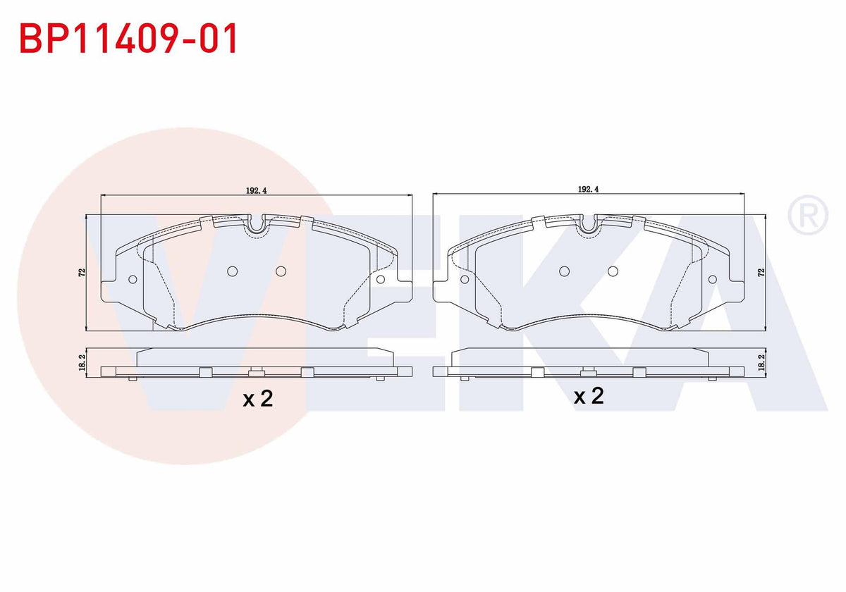 Veka BP11409-01 Brake Pad Front Land Rover Discovery IV (La) 3.0 TD 4X4 18.70mm 2010 — Brake Pads