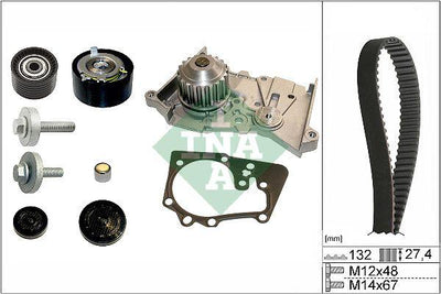 INA 530063930 Timing Belt Kit + Water Pump Megan Clio Kango Dacia Nissan 1.4-1.6 16V 98- — Water Pump & Thermostat