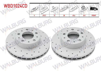 WALBURG WBD1024CD Brake Disc Front Air Coated Performance Drilled 5 Bjn 16 Rim 279,7X28x73x69,6 Fiat Ducato 2.3 Mjt 2006-2014 / Ducato 3.0 Mjt 2006-2014 / Peugeot Boxer III 2.2 HDi 2006-