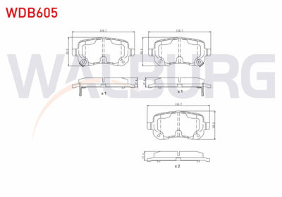WALBURG WDB605 Brake Pad Rear with Wear Indicator Fiat Freemont (Jf) 2.0 Mjt 170 Hp 2011-/ Chrysler G.Voyager 3. — Brake Pads