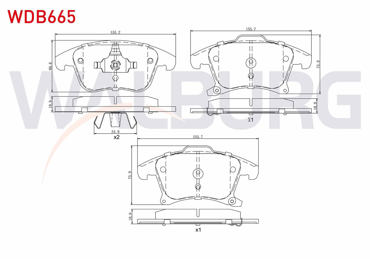 WALBURG WDB665 Brake Pad Front Ford Mondeo V 1.6 TDCi-2.0 TDCi 2014