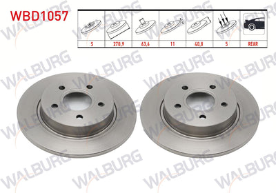 WALBURG WBD1057 Brake Disc Rear Straight 5 Bjn 270, 9X11x63 and 2 more models — Brake Rotors & Drums