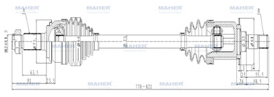 MAHER 01874 Axle Complete Rear CRV 07-11 /Left A-T 2.0 770mm — Axles, CV Joints & Boots