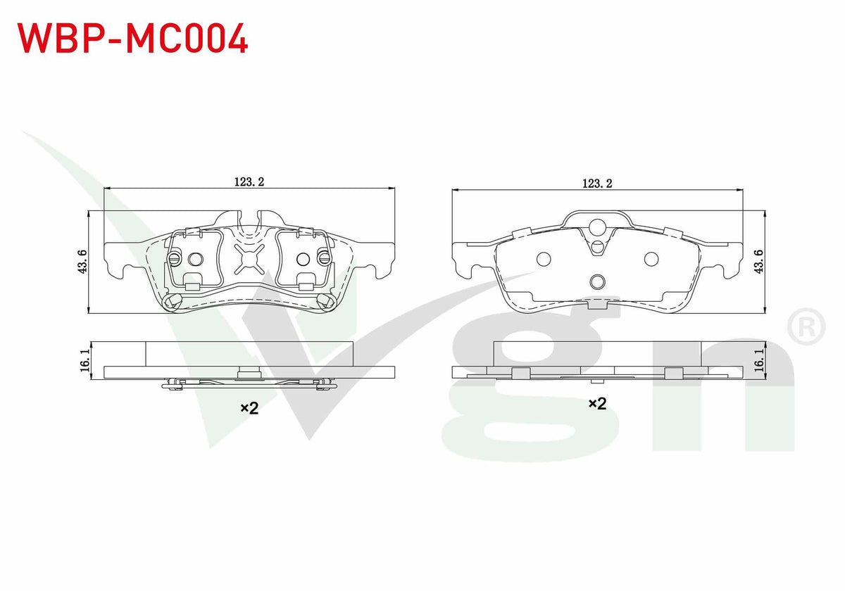 WGN WBP-MC004 Brake Pad Rear Mini (R50,R53) Cooper 1.6 16.10mm 2001-2006 — Brake Pads