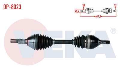 Veka OP-8023 Complete Axle Left Front Opel Vectra C 1.6 16V Length 617,5mm 2002-2008 — Axles, CV Joints & Boots