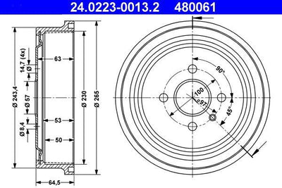 ATE 24.0223-0013.2 Brake Drum Opel Astra G /H /Combo C /Vectra B — Brake Rotors & Drums
