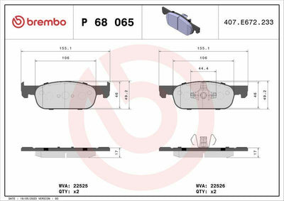 Brembo P68065 Front Brake Pads Dimensions: 6.1 in x 1.7 in x 1.9 in