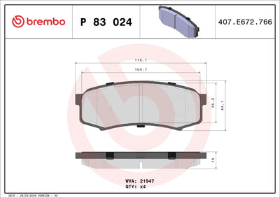 Brembo P83024 Brake Pad Rear-(Mitsubishi Pajero 07 / 12) (Toyota Land Cruiser 84-19)