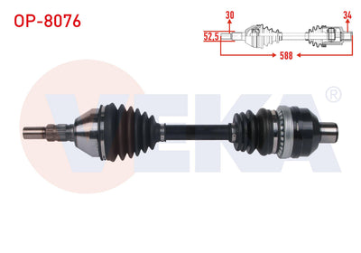 Veka OP-8076 Complete Axle Right Front Length 588mm Opel Vectra C 2.0 DTi 2002-2008 — Axles, CV Joints & Boots