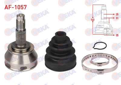 Veka AF-1057 CV Joint Left-Right Front Outer 25X25x51 Length 143mm Alfa Romeo 145 1.4 1994-2001 /F — Axles, CV Joints & Boots