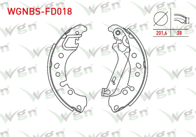 WGN WGNBS-FD018 Brake Shoe Rear with Lever 201,6X38mm Ford Fiesta VII 1.0 2017 — Brake Cables & Hardware