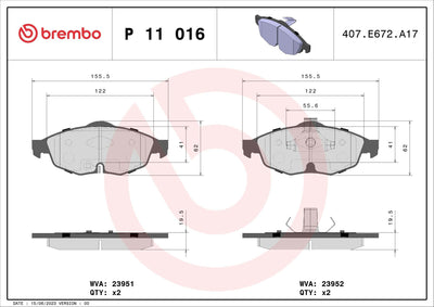 Brembo P11016 Brake Pad Front Low-Met Chrysler — Brake Pads