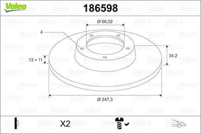 Valeo 186598 Front Brake Disc for 206 Hatchback, Sedan & Sw Specifications Provided Compatible with Pe — Brake Rotors & Drums