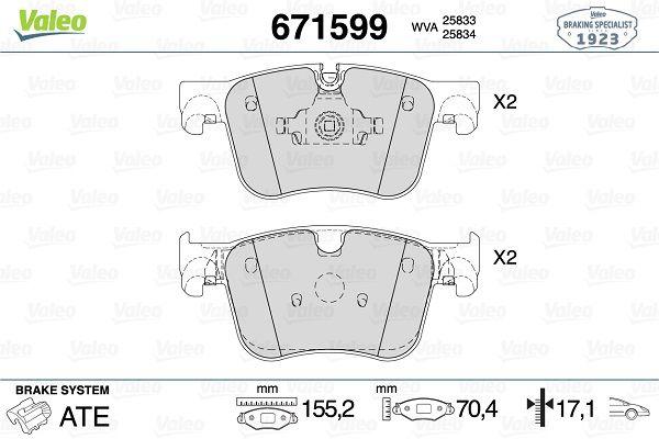 Valeo 671599 Brake Pad Front Peugeot 308 II / 3008 II P84 / Citroen C4 Picasso II / Grand Land X / Combo E — Brake Pads